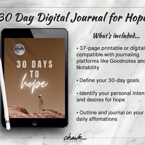 30 Days to Hope Guided Digital Journal with Daily Affirmations and Journaling -  Moon