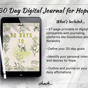 30 Days to Hope Guided Digital Journal with Daily Affirmations and Journaling - Botanical