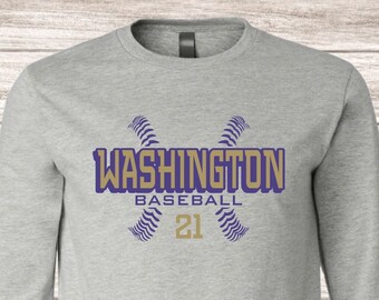 Camiseta de manga larga con cordones de béisbol personalizable con su elección de ciudad, nombre y número de mascota o equipo, color de camiseta y logotipo desde talla de bebé hasta adulto