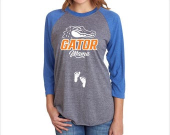 Camiseta unisex de manga 3/4 con diseño de maternidad Gator Mama, ropa deportiva para el día del partido en Florida, camiseta de fútbol de Florida de estilo vintage, camiseta de embarazo