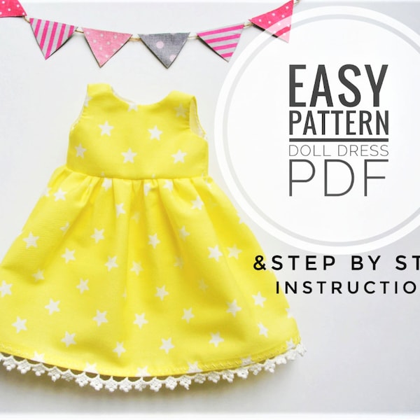 Easy Tutorial 14inch doll dress, sewing Pattern, DIY dress for doll