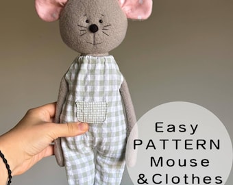 Easy Mouse Sewing Pattern PDF – Soft Fleece Plush Toy with Clothes