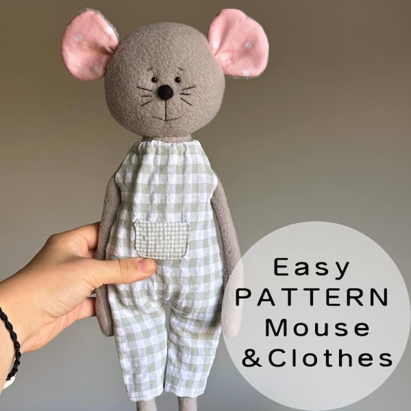 Easy Mouse Sewing Pattern PDF – Soft Fleece Plush Toy with Clothes