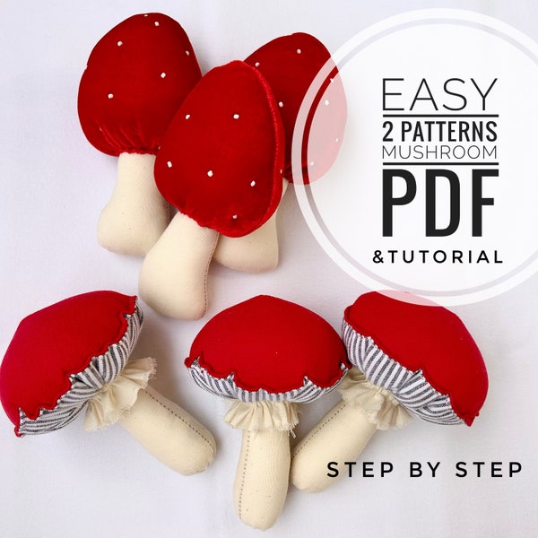 2 Easy mushroom Patterns - DIY toadstool fly agaric PDF