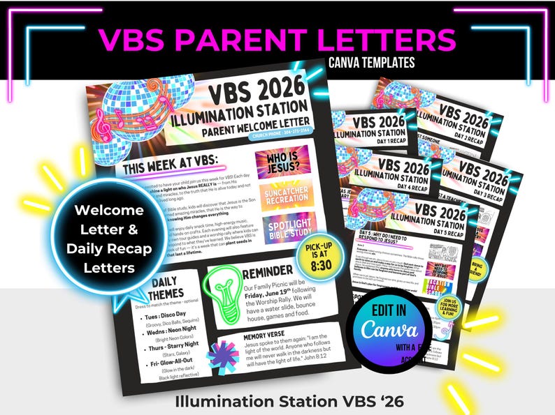 Vbs Letters VBS Parent Letter Templates for Illumination Station | Editable Canva ...