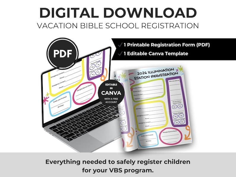 Vbs Layout Editable VBS 2026 Registration Form Canva Free Template | Vacation Bible School ...