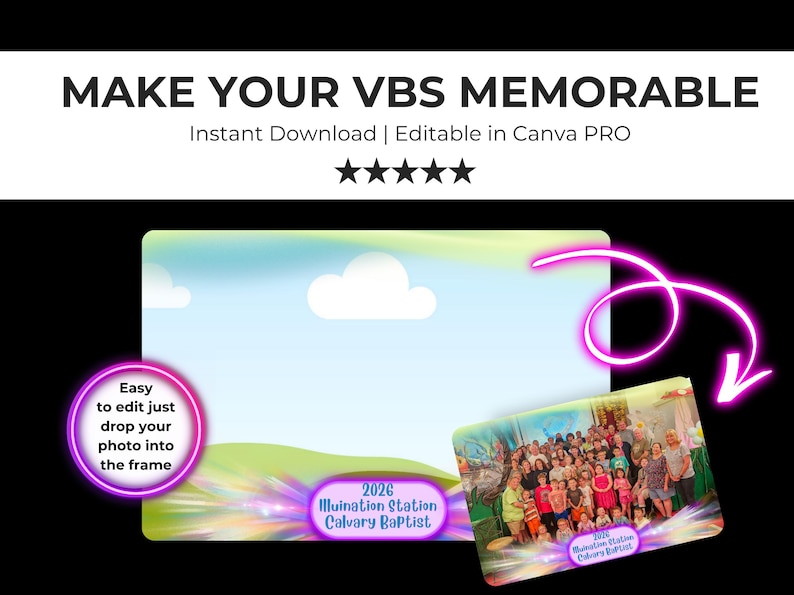 Vbs Layout Editable VBS 2026 Photo Frame Templates | Illumination Station Canva Frames ...