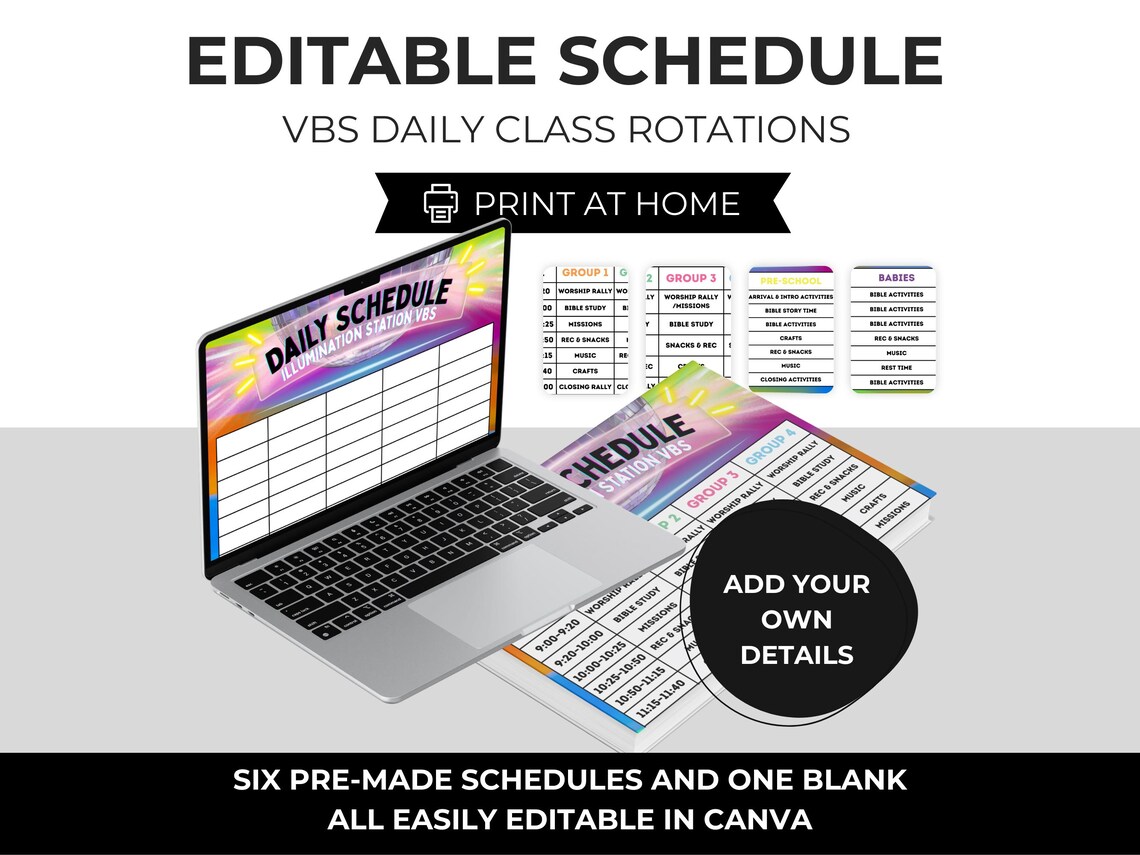 Vbs Layout Editable VBS 2026 Daily Schedule Template Canva | Vacation Bible School ...