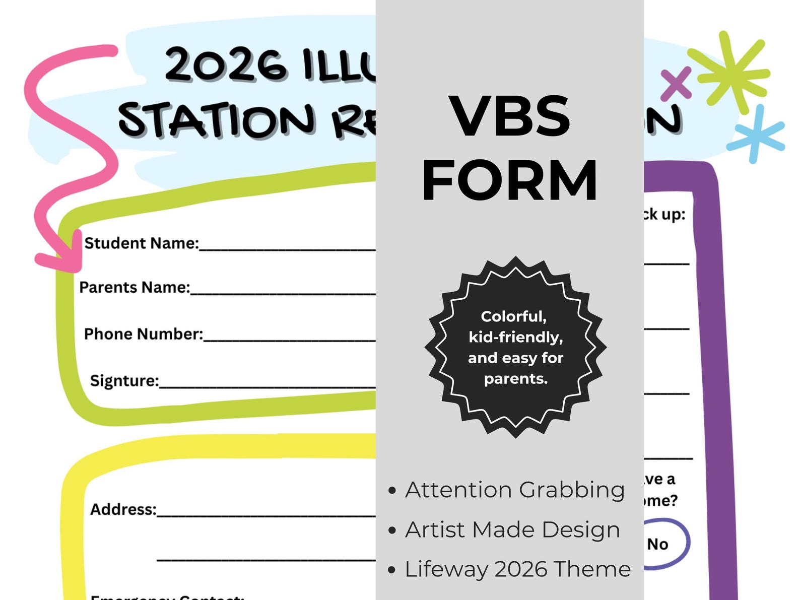 Vbs Layout Editable VBS 2026 Registration Form Canva Free Template | Vacation Bible School ...