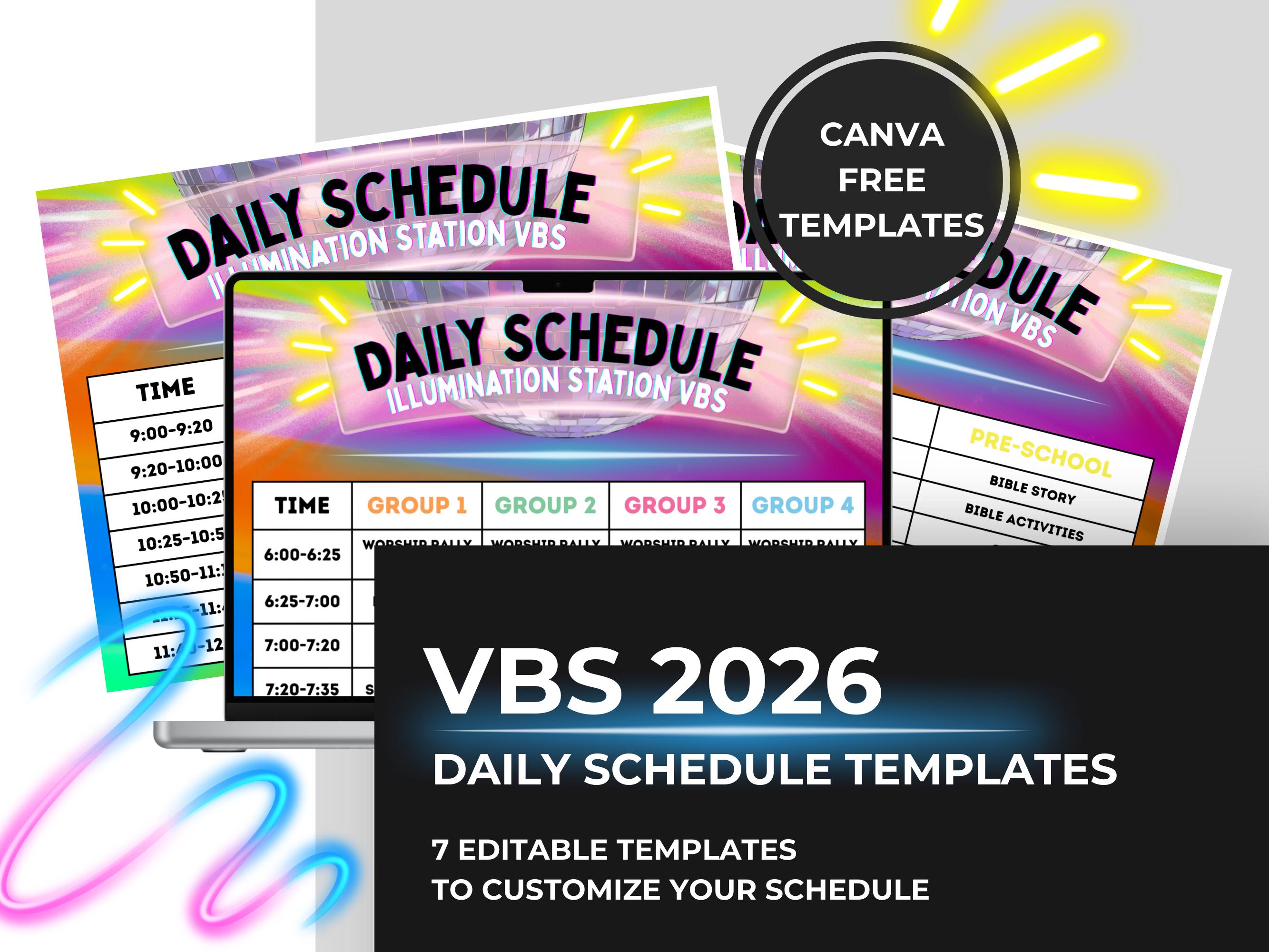Vbs Layout Editable VBS 2026 Daily Schedule Template Canva | Vacation Bible School ...