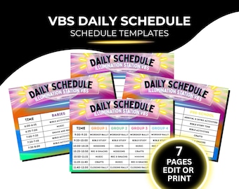 VBS 2026 Tagesplaner Vorlage Canva | Ferien Bibelschule Drehungen | Illumination Station Kirchenplaner | Bearbeitbar + Leerer Stundenplan