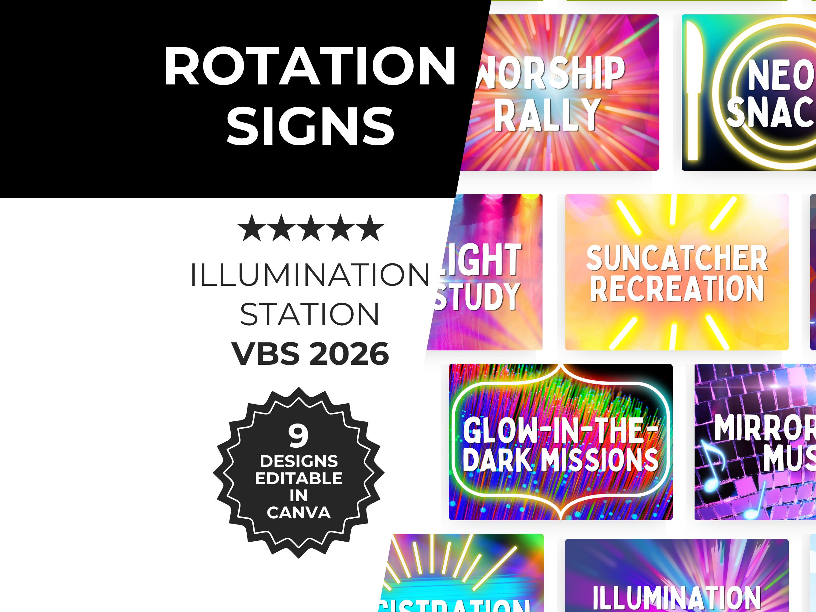 Group Rotation Sines VBS 2026 Rotation Signs Canva Template | Illumination Station Station ...