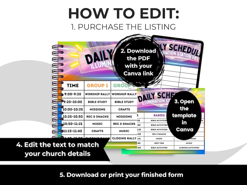 Vbs Layout Editable VBS 2026 Daily Schedule Template Canva | Vacation Bible School ...