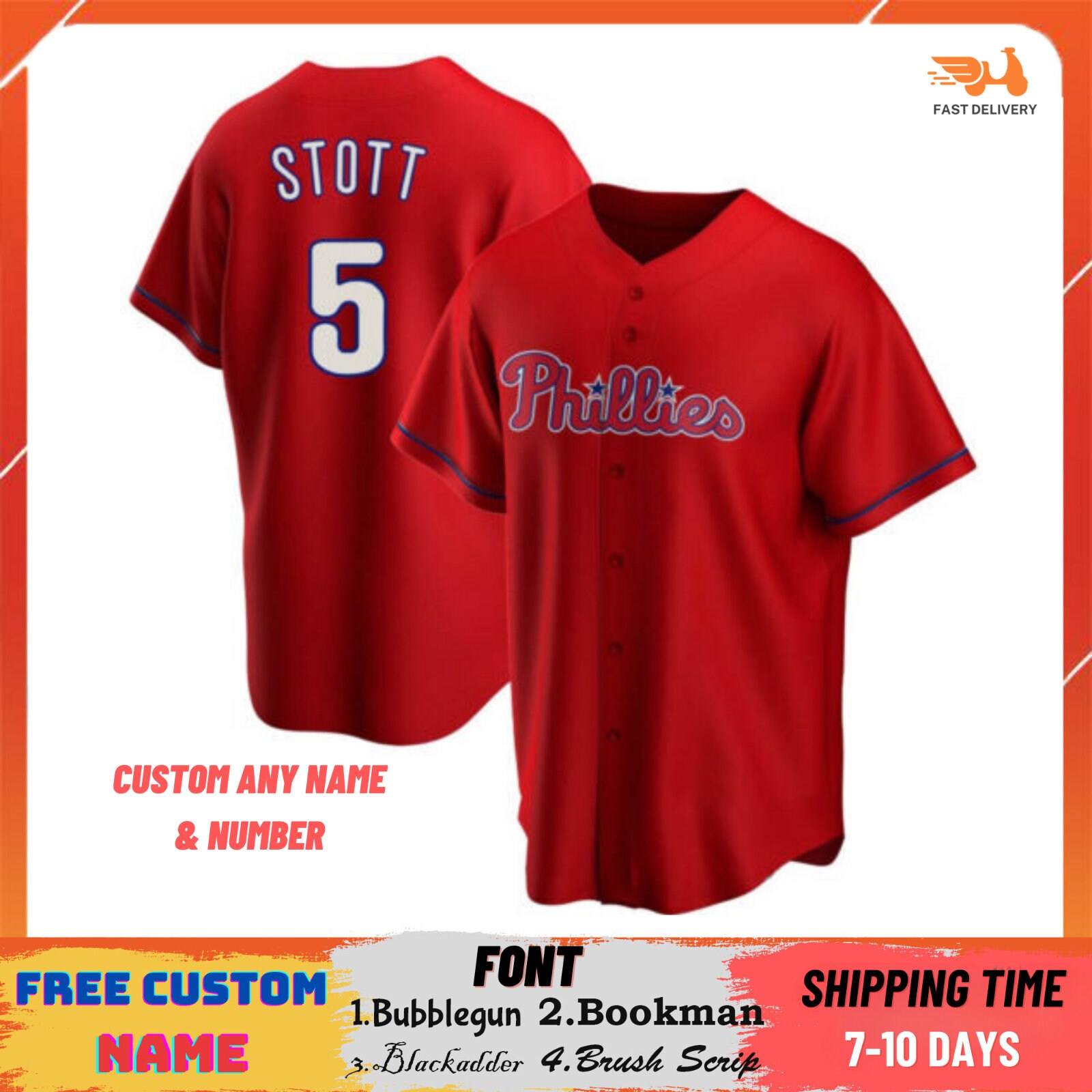 fanjerseyzone Bryson Stott No. 5 Baseball Jersey Phillies Baseball Player Shirt Fan Made