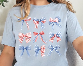 4th of July Bows Shirt, Coquette 4th of July Shirt, American Flag Shirt, USA Shirt, Patriotic Shirt, Coquette Bow Shirt, Fourth of July Tee