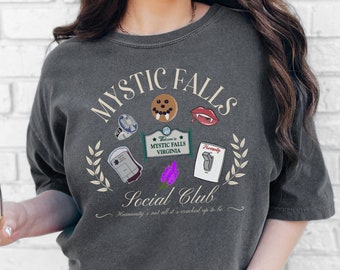 Mystic Falls Social Club Shirt, Vampire Shirt, Nostalgic TV shows, Gift for TV fan, 2000s Tv Shows, 2000s Shirt, Vampire Show Fan