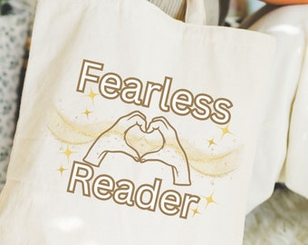 Fearless Reader Tote Bag, Bookstore Tote, Bookish Bag, Unique Bookish Gift, Book Lover, Bookish Merch, Readers Tote Bag, Heart handsTote Bag