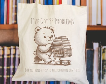 Vintage Reading Tote Bag, Bookstore Tote, Bookish Bag, Unique Bookish Gift, Book Lover, Bookish Merch, Readers Tote Bag, Vintage Bear