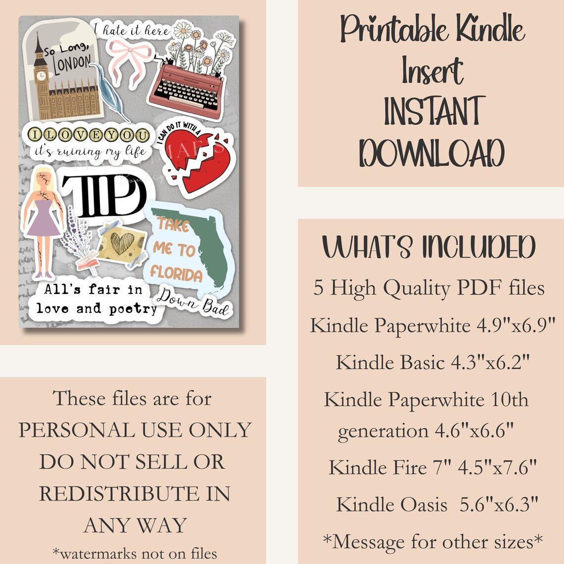 Kindle Insert for Clear Case, Printable Kindle Paperwhite Card, Kindle ...