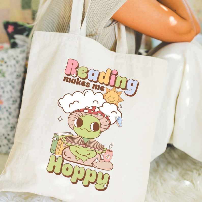 Cottagecore Frog Reading Tote Bag, Book Lovers Tote Bag, Bookish Gift ...