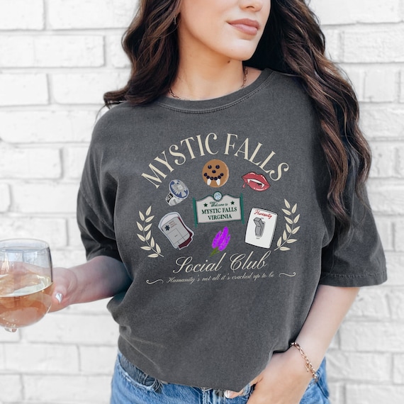 Mystic Falls Social Club Shirt, Vampire Shirt, Nostalgic TV shows, Gift for TV fan, 2000s Tv Shows, 2000s Shirt, Vampire Show Fan