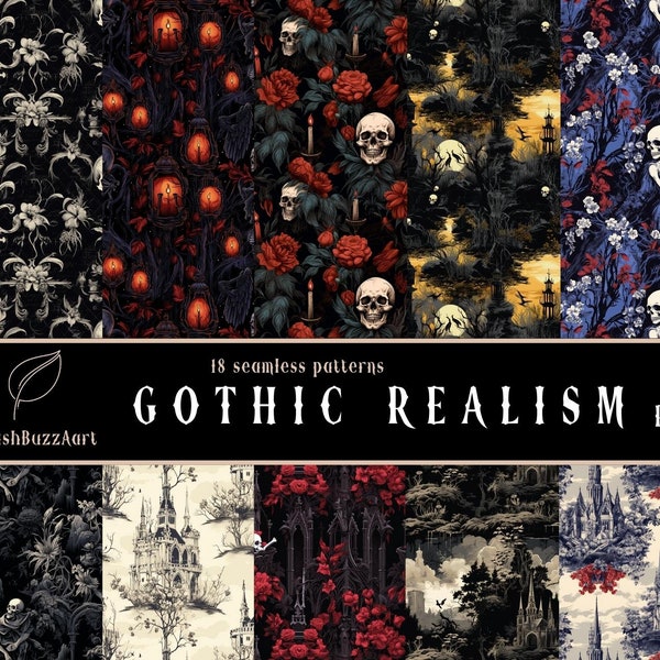 Modèles sans couture de réalisme gothique | Art déco gothique victorien pour tissu d'Halloween et artisanat gothique