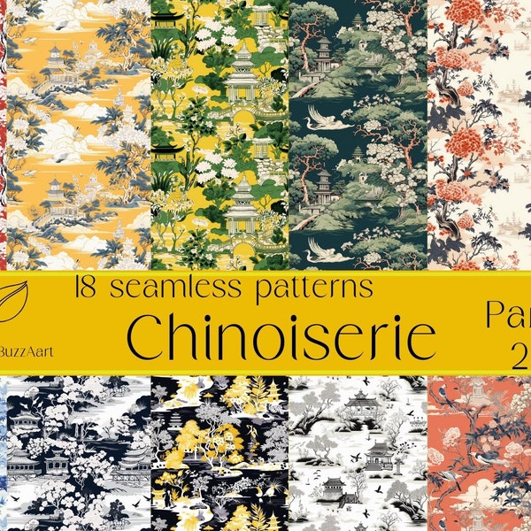 Modèles sans couture chinoiserie | Dessins asiatiques | style chinoiserie | À la chinoise | Partie 2