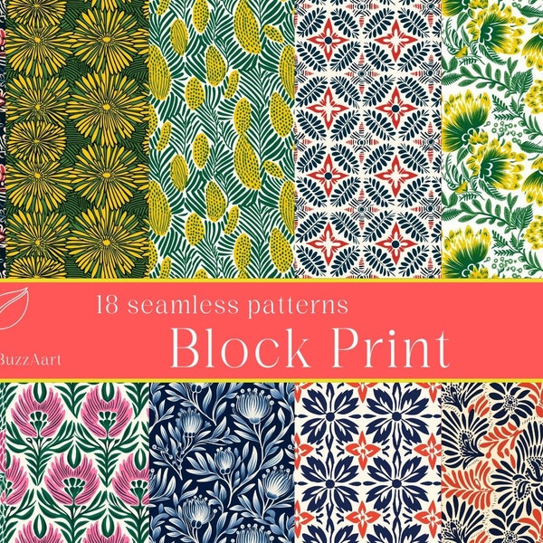 Block Print Seamless Patterns| Élégants motifs indiens en bloc pour le tissu et l'art