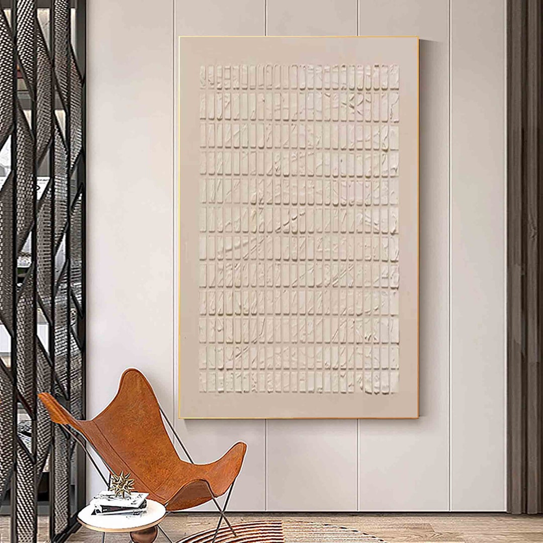 Pure Beige Minimalist Painting on Canvas Large Plaster Wall - Etsy