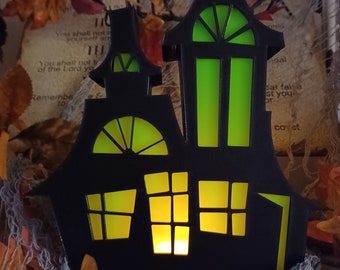 Casa stregata / Candela da tè / Decorazione di Halloween / Stampata in 3D