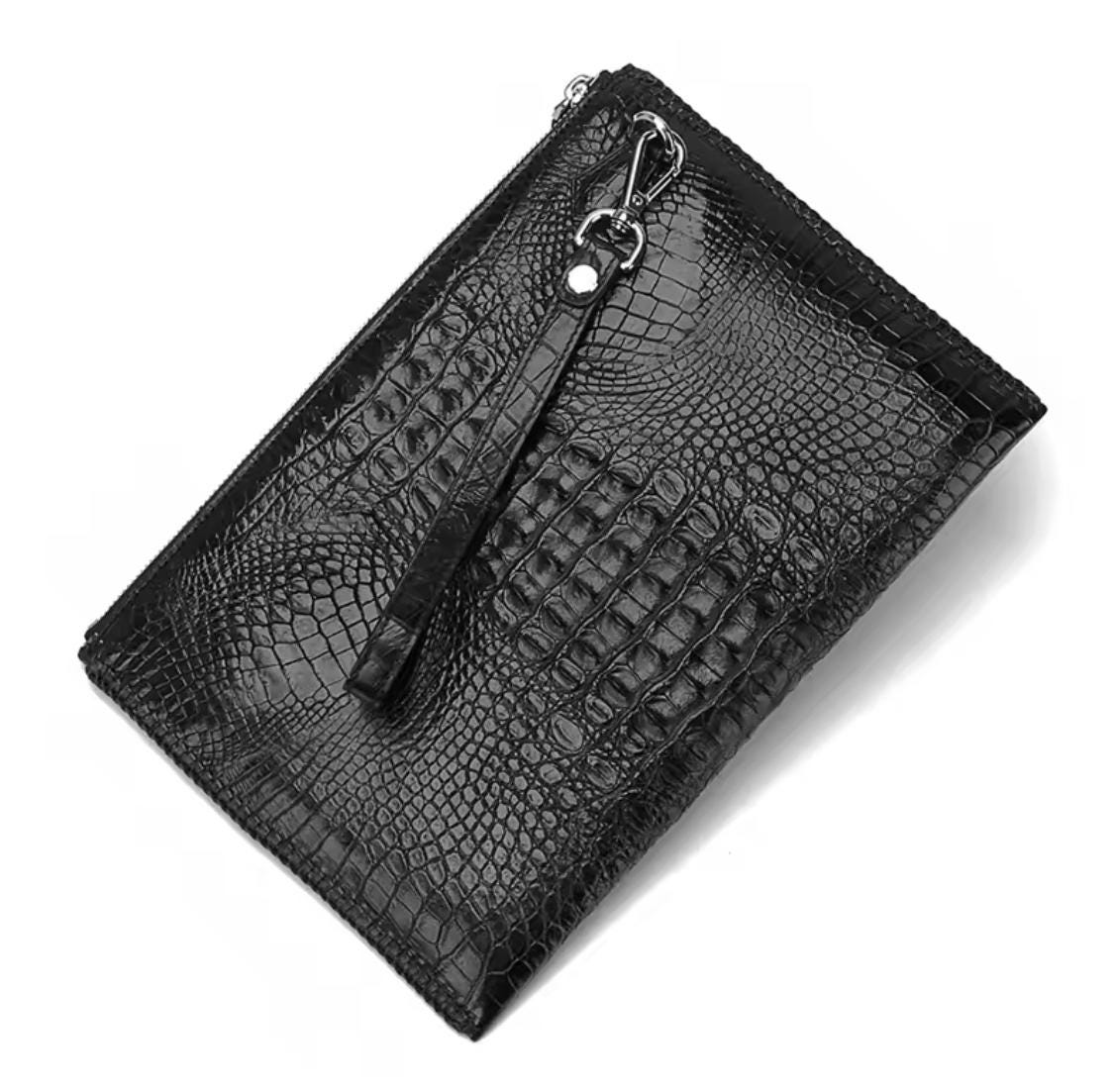 100%本物のワニ革を使用した男性用バッグ。エンボス加工なし！模様なし