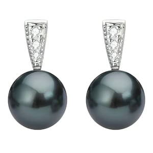 Natural Tahitian black Pearl earrings, Pearl size 9-10mm, sterling silver 925, small moissanites embedded, Unique jewelry for women