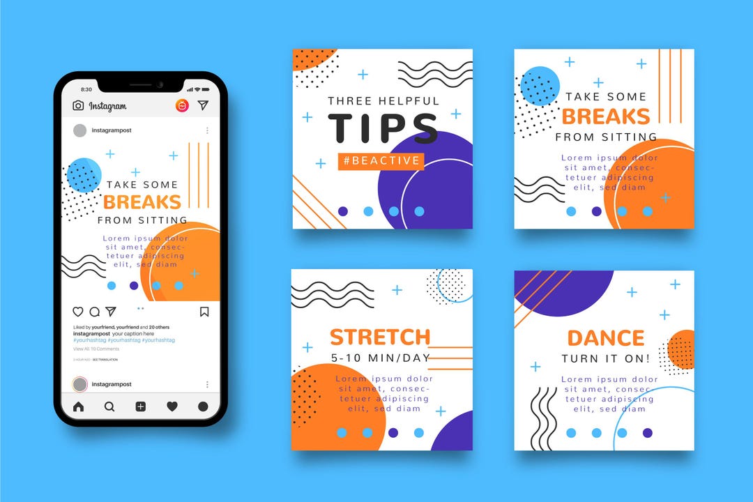 Being Active Tips Instagram Post Templates | Editable Social Media ...