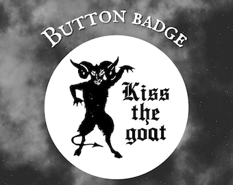 Goth Goat Button Pin: Spooky Devil Badge (38 mm)