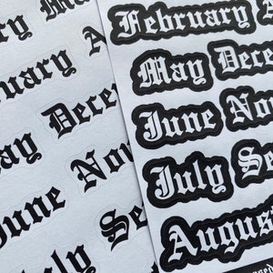 Months of the year stickers, Goth journal stickers, Spooky journal, Old English letters, Goth sticker sheet, Creepy decal, Occult decor image 5