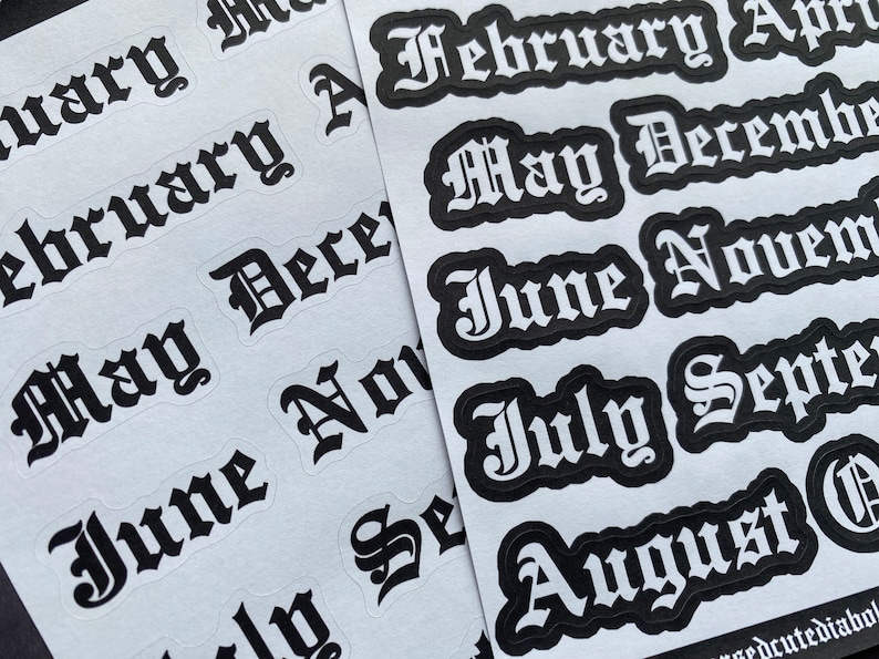 Months of the year stickers, Goth journal stickers, Spooky journal, Old English letters, Goth sticker sheet, Creepy decal, Occult decor image 5