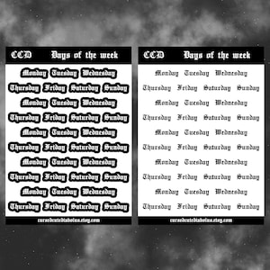 Goth Days of the Week Stickers: Spooky Old English Journal Decals