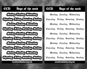 Goth Days of the Week Stickers: Spooky Old English Journal Decals