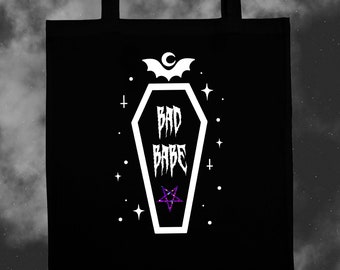 Bolso de mano de nena mala, bolso de mano espeluznante, bolsa de lona negra, regalos góticos, bolso de mano gótico, regalos espeluznantes, decoración de Halloween, decoración de murciélago, ataúd de vampiro