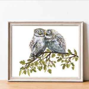 Owl Print (cute owl couple, kissing owls)