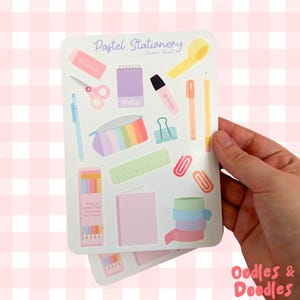 Pastel Stationery Sticker Sheet: Waterproof Vinyl Planner Stickers image 1