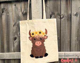 Highland Cow Tote Bag | Yellow Bag | Gift for Highland Cow Lover | Cotton Tote Bag | Cute Canvas Bag | Reusable Shopping Bag