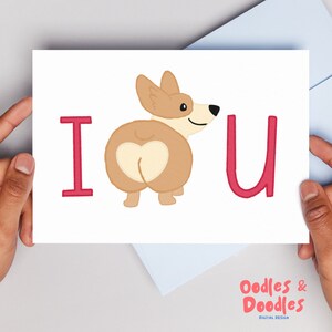 面白い犬の記念日カード - かわいいコーギーのイラスト | 愛してるグリーティングカード | 5 x 7インチ | 350gsmシルクカード