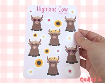 Highland Cow Sticker Sheet: Waterproof Vinyl Decals for Planners
