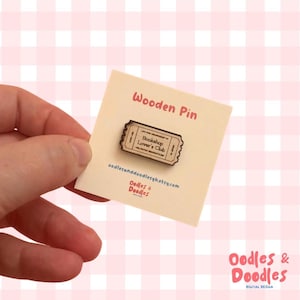 Bookshop Lovers Club Pin: Wooden Ticket Design, Personalisable