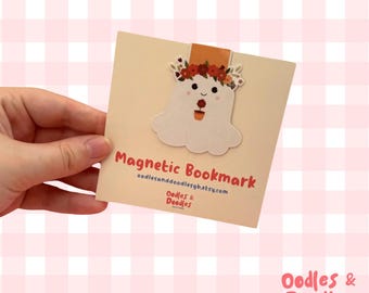 Floral Ghost Magnetic Bookmark: Spooky Season Reader Gift