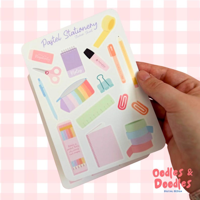 Pastel Stationery Sticker Sheet: Waterproof Vinyl Planner Stickers image 2