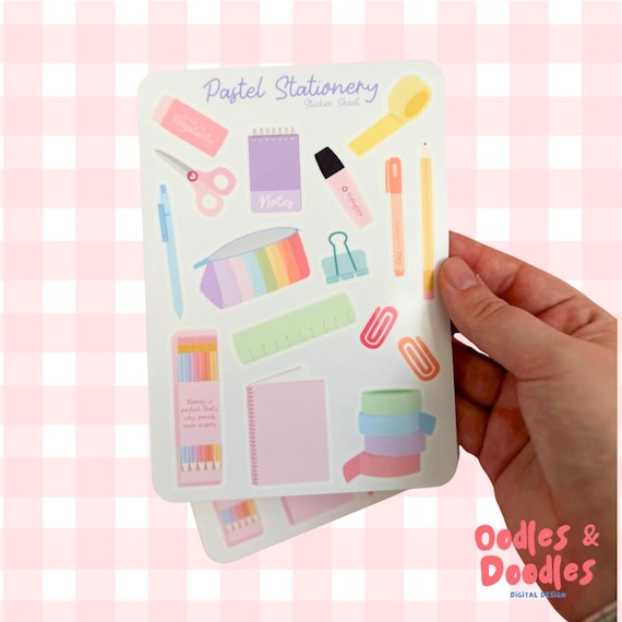 Pastel Stationery Sticker Sheet: Waterproof Vinyl Planner Stickers