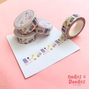 Pastel Stationery Washi Tape - Cute Doodle Design | Planner & Journal Decoration | 15mm | 10m Roll | Colourful Stationery Gift