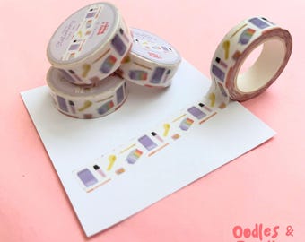 Pastel Stationery Washi Tape – Doodle Planner Decoration (15mm, 10m Roll)